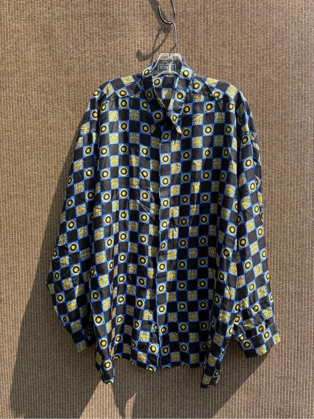 Versace 2 VINTAGE *RARE* Men's Patterned Button-Up Shirt in Black & Blue & gold